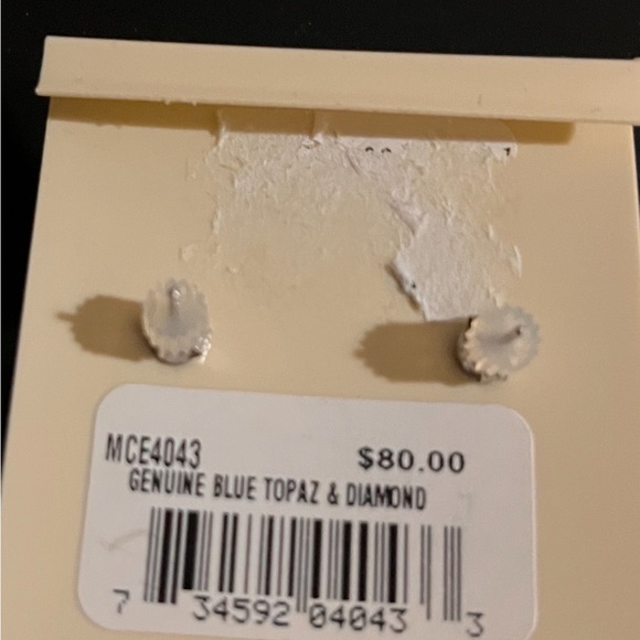 Sky blue topaz earrings w/ diamond chip accents - Picture 2 of 3